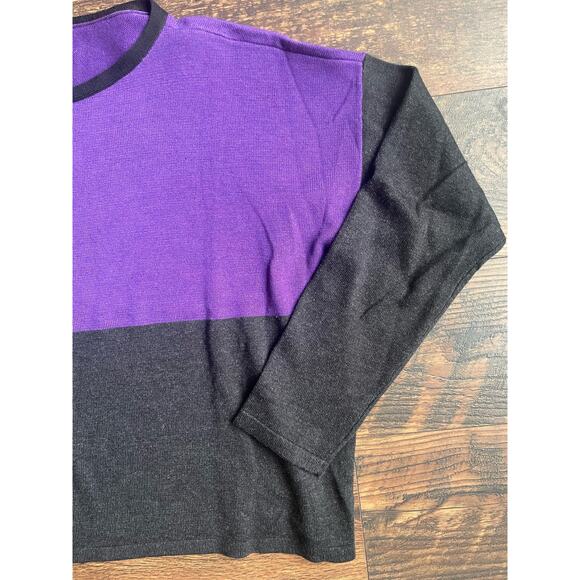 Eileen Fisher Sweater Colorblock Boxy Purple Organic Cotton Tencel Silk PM - Picture 4 of 9